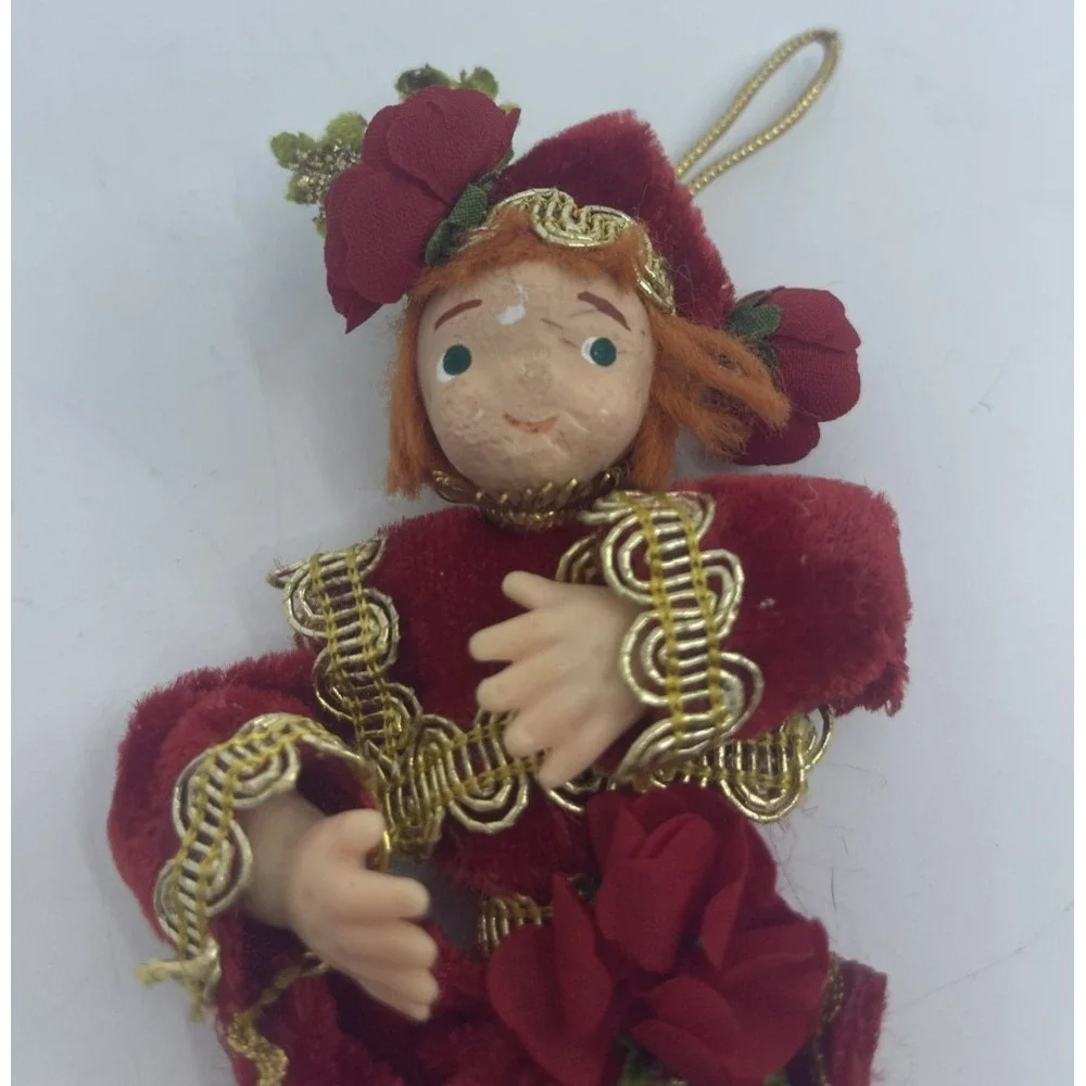 2 Vtg 50s Christmas‎ Ornaments Velvet Silk Celluloid Hands Bo Peep Drummer Boy